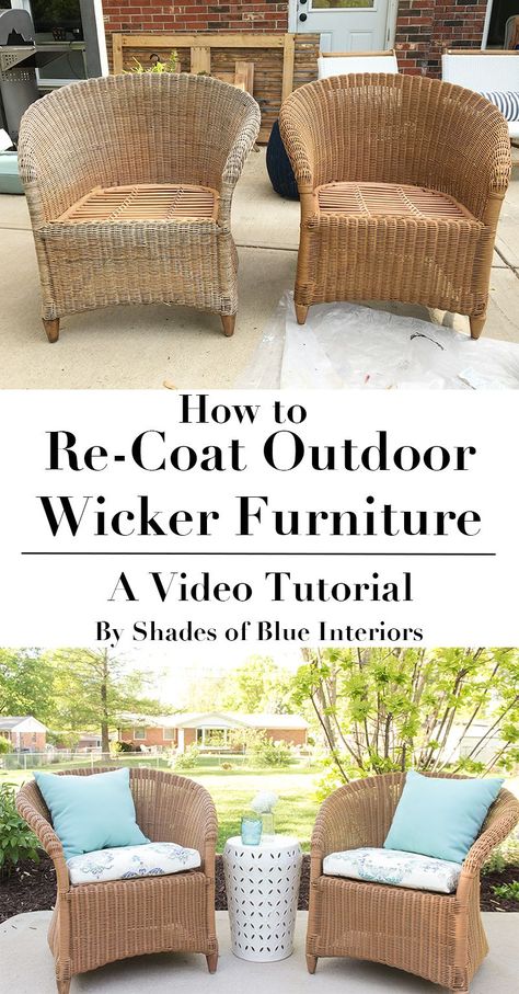 How to refresh aged or worn wicker furniture by recoating with a solid exterior stain. Video tutorial showing products and process used. Home Décor, Furniture Makeover, Wicker Patio Furniture, Outdoor Wicker Furniture, Wicker Furniture, Painting Wicker Furniture, Redo Furniture, Outdoor Furniture Sets, Cane Furniture