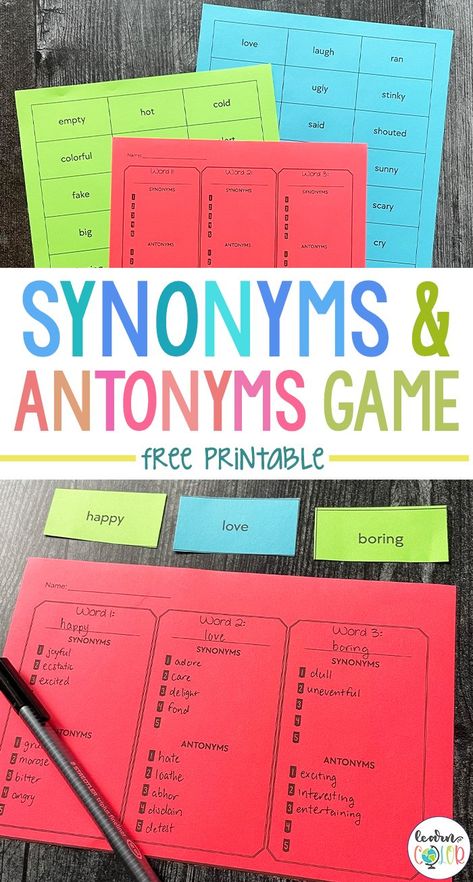 Synonyms and Antonyms Game - Free Vocabulary Game Synonyms And Antonyms, Teaching Synonyms, Antonyms Activities, Synonym Activities, Vocabulary Instruction, Teaching Vocabulary, Vocabulary Games, Antonyms, Vocabulary Activities