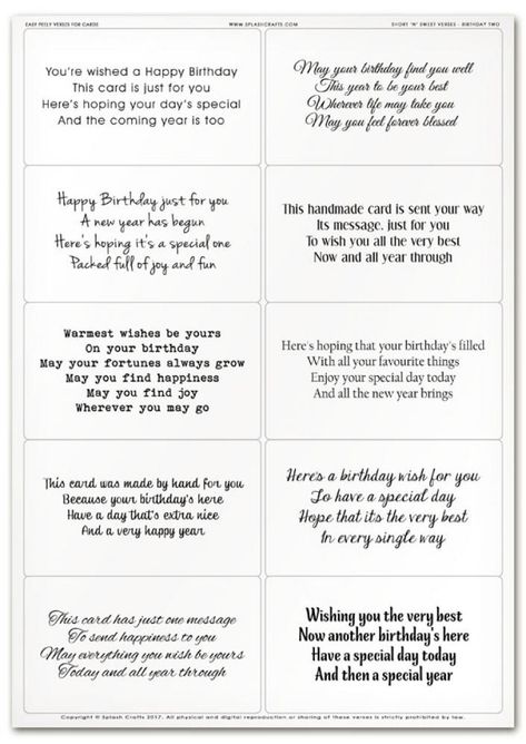 Easy Peely Verses for Cards - Short 'n' Sweet Birthday Sheet 2 Pop, Birthday Quotes, Birthday Verses For Cards, Birthday Card Sayings, Birthday Sentiments, Birthday Verses, Birthday Messages, Birthday Card Messages, Happy Birthday Verses