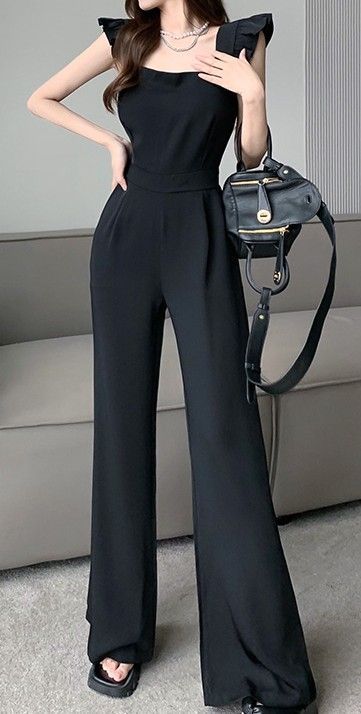 Black elegant classy chic dressy jumpsuit for women sleeveless. Unique fashion formal design to raise your elegance. Outfits, Formal Jumpsuit, Black Dressy Jumpsuit, Formal Jumpsuits For Women Wedding, Black Jumpsuit, Jumpsuit Elegant Formal, Jumpsuit For Prom, Dressy Jumpsuit Outfit, Jumpsuit Dressy