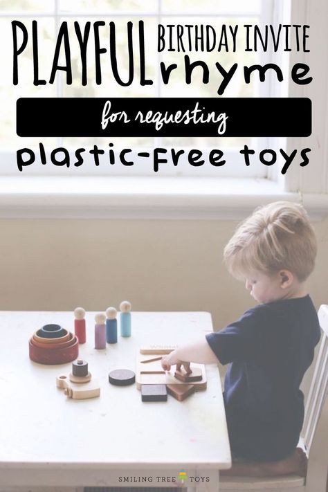 No need to give up on minimalism when you have a baby. Use this cute nursery rhyme to request plastic free toys at your baby shower. #minimalism #quotes #sustainableproducts #organic Invitations, Toys, Birthday, Baby Gifts, Party, Babies First Christmas, Free Toys, Toddler Toys, Birthday Invitations