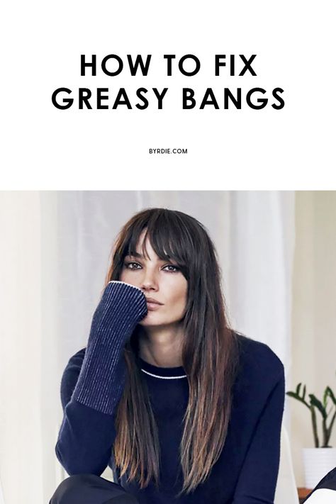 How to prevent greasy bangs Straight Fringes, How To Style Bangs, Greasy Hair Hairstyles, Growing Out Short Hair Styles, Straight Across Bangs, Dirty Hair, Good Hair Day, Styling Bangs Tutorial, Styling Bangs