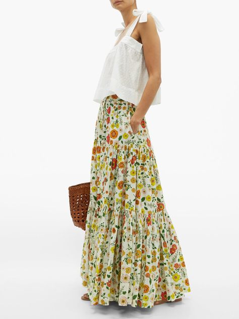 Summer, Maxi Skirt Outfits, Outfits, Floral, Cotton Skirt, Cotton Maxi Skirts, Printed Maxi Skirts, Printed Skirts, White Maxi Skirts