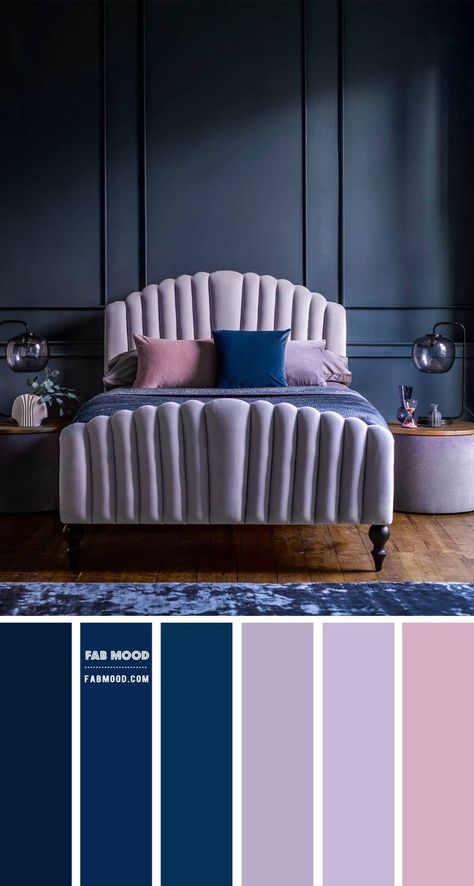 lavender and navy blue bedroom, lavender and navy blue bedroom color scheme, lavender and navy blue bedroom color ideas, lavender and navy blue bedroom decorating ideas #colorcombo #colorscheme #bedroomcolor Home Décor, Interior, Blue Bedroom Colors, Navy Blue Bedrooms, Navy Bedrooms, Blue Bedroom, Navy Color Scheme, Bedroom Color Schemes, Blue Rooms