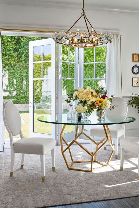 Metal, Home, Home Décor, Miranda Kerr, Dining Table Setting, Glass Top Dining Table, Round Dining Table Sets, Round Dining Table, Round Side Table