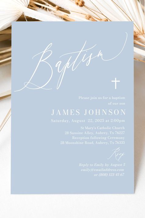 Dusty Blue Baptism Invitation Template, White Cross Dusty Blue Christening Invite, Printable Modern Baptism Invite, Blue Baptism Boy Baptism This Baptism Invitation template is super simple to edit and customize with your own details! Just add your own image and text :) TRY THIS DESIGN BEFORE YOU BUY