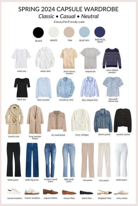 My 30-Piece Spring 2024 Classic Casual Neutral Capsule Wardrobe In My Closet - Classy Yet Trendy Outfits, Capsule Wardrobe, Casual, Holiday Capsule Wardrobe, Capsule Wardrobe Travel, Spring Capsule Wardrobe, Travel Capsule Wardrobe Spring, Spring Wardrobe Basics, Neutral Capsule Wardrobe