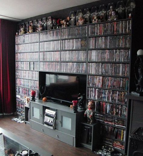 40 DVD Storage Ideas - Organized Movie Collection Designs Home Cinema Room, Game Room Design, Movie Storage, Dvd Storage Cabinet, Tv, Dvd Storage Shelves, Dvd Storage Solutions, Cinema Room, Movie Room