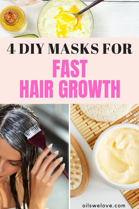 Use avocado, coconut oil, essential oils and some other ingredients you already have in your kitchen to make DIY hair masks for fast hair growth #hair #hairmask #hairgrowth Ideas, Hair Growth Mask Diy Recipes, Diy Hair Growth Treatment, Hair Growth Mask Diy, Diy Coconut Oil Hair Mask, Diy Hair Oil Mask, Hair Mask At Home, Homemade Hair Mask, Hair Strengthening Mask