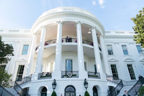 President Donald Trump stands on the White House balcony. #dwell #designnews #trump Bonito, Architecture, Beautiful, House, Cover, House Styles, Architect, Building, Modern Buildings