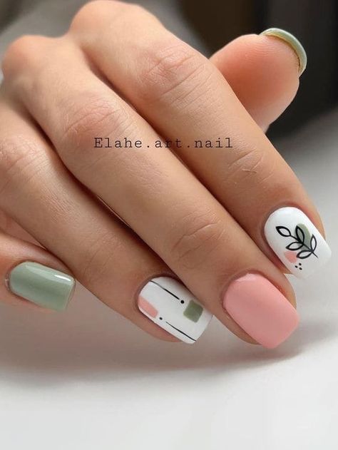 leaf nail design Nail Designs, Green Nail Art, Nail Colors, Summery Nails, Short Acrylic Nails Designs, Simple Gel Nails, Pastel Nail Art, Cute Acrylic Nails, Trendy Nails