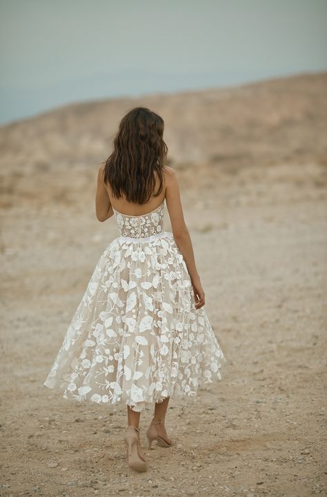 Wonder - This is our midi tea-length gown with a straight corset and belted feminine full skirt, all made of beautiful floral lace. Wedding Dress, Tea Length Flower Girl Dress, Lace Midi, Tea Length Tulle, Tulle Wedding Dress, Floral Tea Length Dress, Midi Bridal Dress, Midi Wedding Dress, Tea Length Wedding Dress