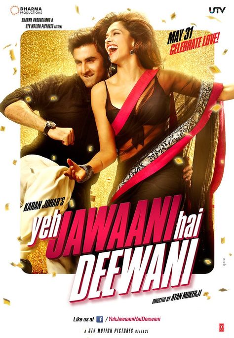 Yeh Jawaani Hai Deewani is a 2013 Indian coming-of-age romantic comedy film, directed by Ayan Mukerji and produced by Karan Johar. The film stars Ranbir Kapoor and Deepika Padukone in lead roles.  #bollywood #movies #poster #cinema #film Bollywood, India, Bollywood Stars, Indian, Deepika Padukone, Lady, Dhoom 2, Exclusive Collection, Indian Movies
