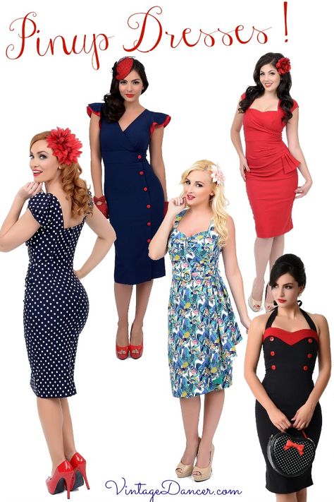 Pin Up Dresses | Pinup Clothing & Fashion 1950s Fashion, Vintage Fashion, 1940s Fashion Dresses, Vintage Dresses, 1940s Fashion, 40s Outfits, Vintage Outfits, 1940s Costume, Dress