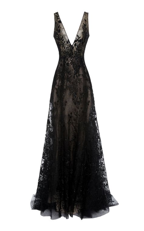 Monique Lhuillier Embroidered V-Neck Organza Gown Lace Dresses, Haute Couture, Gowns, Plunging Neckline Dress, Gowns Dresses, Organza Gowns, Plunging Neckline, Plunging Neckline Prom Dress, V Neck Dress