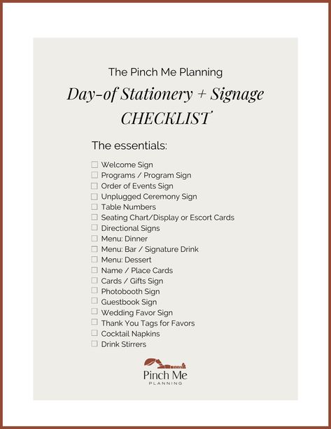 Wedding Day-of Stationery and Signage Needs (& free checklist!) — Pinch Me Planning - Maine and New England Wedding Planner Wedding Planning, England, Wedding Stationery, Wedding Planning Packages, Wedding Checklist, Wedding Favours Sign, Wedding Planner, Wedding Guest Book Sign, Wedding Signage