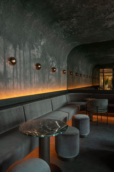Montreal interior design studio Atelier Zébulon Perron has created drinking and eating spaces at the city's Four Seasons hotel with curving banquettes, terrazzo floors and varying greyscale palettes. The restaurant, lounge and bar at the Four Season Hotel Montreal feature a juxtaposition of dark and pale grey tones, united together with plush and stark surfaces, glass and curving details. Architecture, Restaurant Interior, Restaurant Design, Restaurant, Restaurant Interior Design, Bar Interior, Bar Interior Design, Hotel