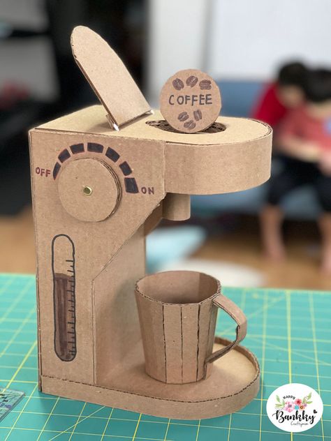 Crafts, Milk Carton, Coffee Machine, Coffee Box, Cardboard Box Crafts, Card Board Diy, Crafts With Cardboard, Cardboard Crafts Diy, Cardboard Toys