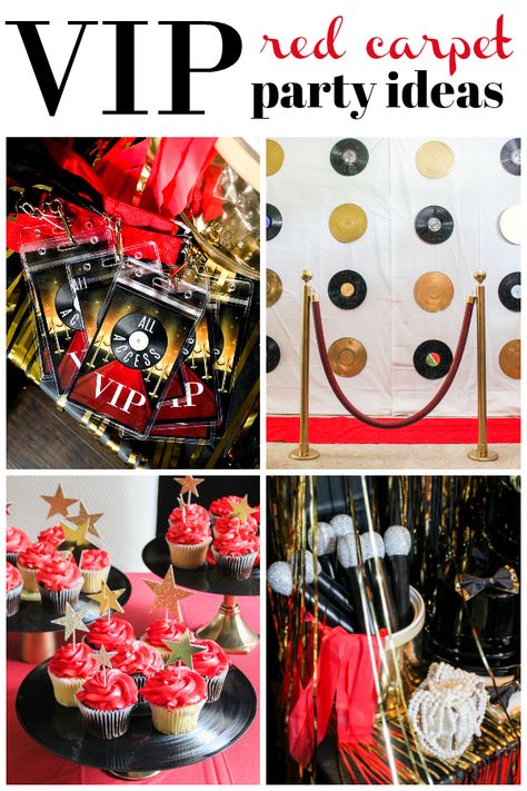 Red Carpet Theme Party - fun and easy VIP birthday party ideas for kids and adults! #party #partyideas #redcarpet #vipparty Hollywood Party Theme, Red Carpet Theme Party, Hollywood Birthday Parties, Red Carpet Party Birthday, Party Themes, Theme Party Decorations, Party Theme, Party Bus, Red Carpet Party