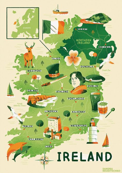 Dublin, Northern Ireland, English, Scotland, Ireland Map, Europe Map, Northern Ireland Map, Map, Illustrated Map