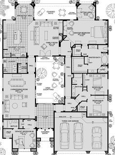 Centre Courtyard House Plan, Enclosed Courtyard House Plans, Atrium House Floorplan, Atrium Floor Plan, Centre Courtyard House, Courtyard Floorplan, Big Family House Plans, Toll Brothers Homes Floor Plans, Bedroom With Courtyard
