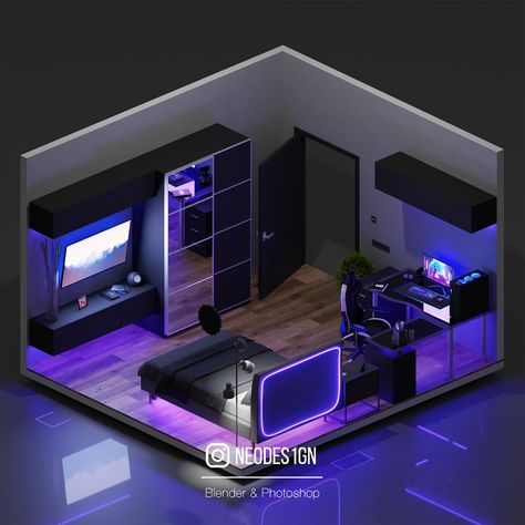 Design, 3d, Gamer Bedroom, Boy Bedroom Design, Aesthetic, Gamer Room, Dream, Small Gamer Bedroom