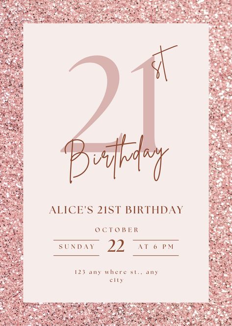 Birthday, 19 Birthday, 18th, Birthday Template, 25 Birthday, Pink Birthday, 21st Birthday, Link, 21 Birthday Invitations