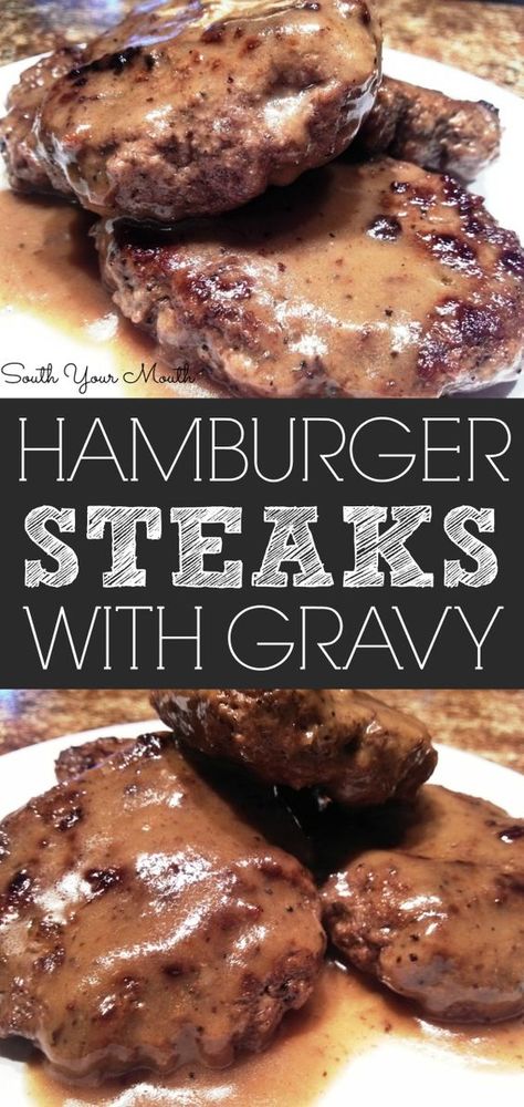 Ground Beef Recipes, Pasta, Steak Recipes, Gravy Recipes, Hamburger Steak And Gravy, Hamburger Steaks, Ground Beef Dishes, Hamburger Steak Recipes, Hamburger Steak