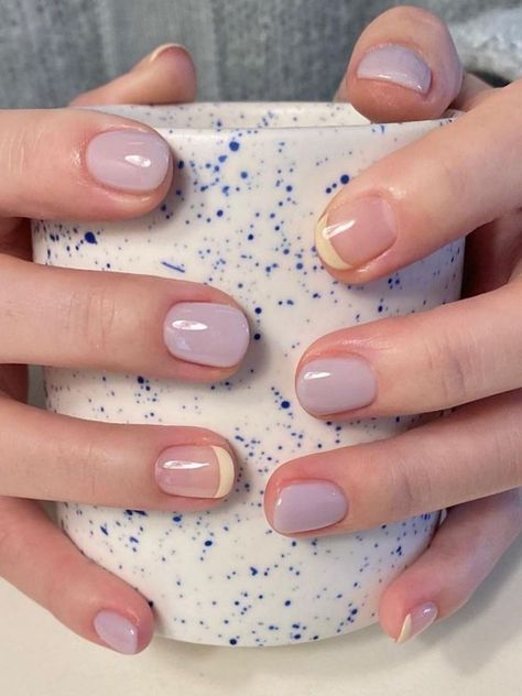 short hazy light purple nails with beige french tip accent Nail Art Designs, Purple Nail, Almond Acrylic Nails, Simple Gel Nails, Light Purple Nails, Nails Inspiration, Lavender Nails, Trendy Nails, Elegant Nails
