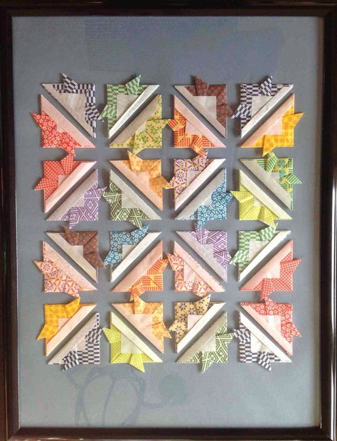 Create Art With Mrs. P!: Make a quilt in an evening--A PAPER ORIGAMI quilt that is! Fabric Origami Tutorial, Origami Quilt Blocks, Origami Quilt, Origami Wall Art, Origami Star Box, Desain Quilling, Paper Quilt, Make A Quilt, Fabric Origami