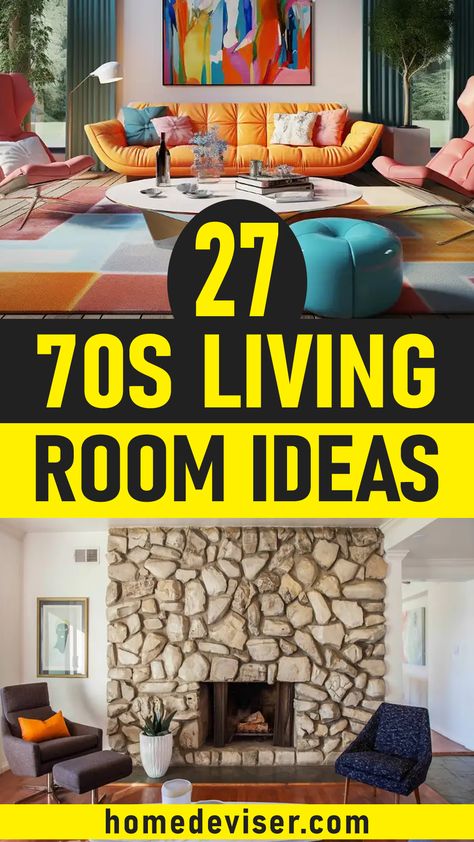 27 Gorgeous 70s Living Room Ideas! Looking for some vintage inspiration? Check out these 27 gorgeous 70s living room ideas, featuring bold colors, unique textures, and funky patterns. Decoration, 70s Living Room Decor, 1970s Living Room Decor, Living Room 70s, Retro Living Rooms, 70s Inspired Living Room, 70s Decor Living Room, 1970s Decor Living Room, 1970s Living Room