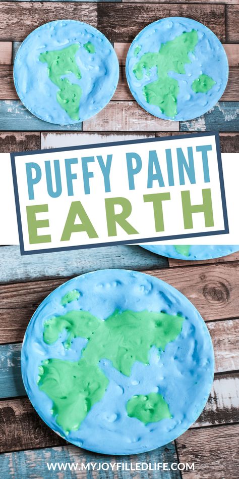 Painting with puffy paint is so fun! Make your own and learn how to make this neat replica of planet Earth! Learning, Geography, Earth, Earth Craft, Crafts For Kids, Earth Day, Geography Project, Painted Earth, Kids Fun