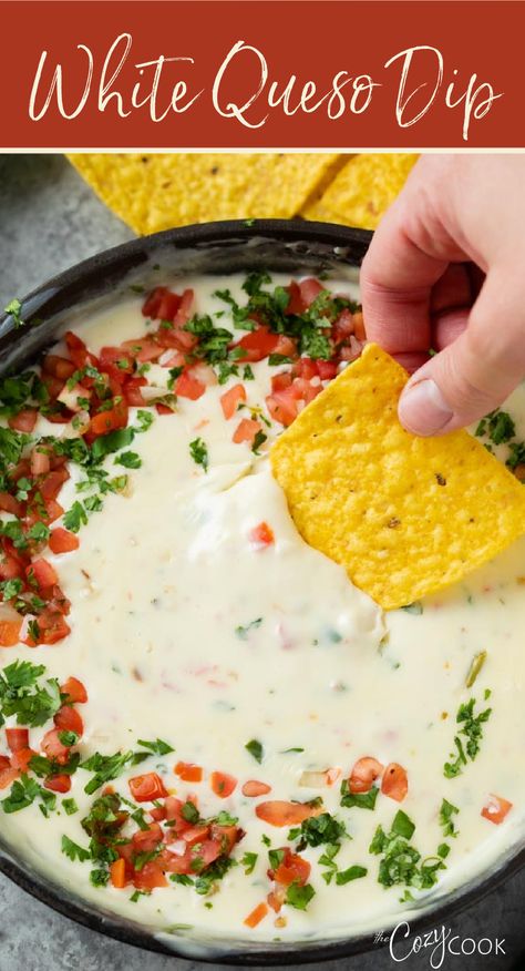 Appetiser Recipes, Mexican Food Recipes, Appetizer Recipes, White Queso Dip, Appetizer Snacks, Appetizers Easy, Party Food Appetizers, Nachos Cheese Recipe, Side Dishes Easy
