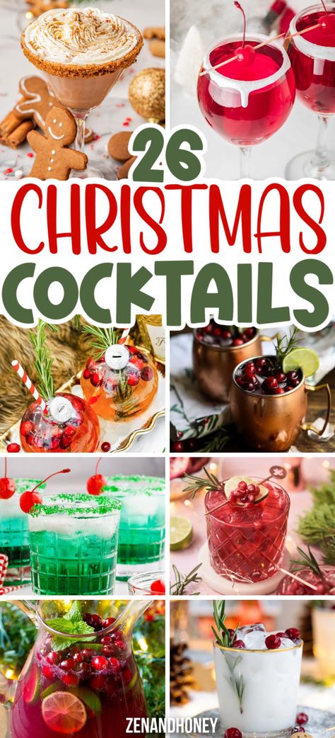 These easy holiday drinks will cheer up any Christmas party! From the classic eggnog recipe, Grinch cocktailm Gingerbread Martini, to Christmas Mule and Cranberry Margarita! So many festive cocktails that will be loved by your party guests! Desserts, Parties, Winter, Christmas Drinks Alcohol, Martinis, Christmas Cocktail Drinks, Christmas Drinks Recipes, Christmas Vodka Cocktails, Christmas Party Drinks Alcohol
