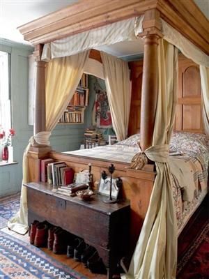 Love this canopy bed style, but with darker wood and a richer shade of drapes. Home, Bedroom Décor, Interior, Home Bedroom, Four Poster Bed, Dreams Beds, Bedroom Design, Bedroom Decor, Dream Bedroom