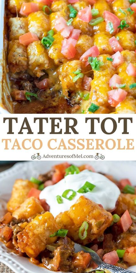 Tater Tot Casserole With Ground Beef, Tater Tot Taco Casserole, Tater Tot Taco, Tater Tot Recipes, Tater Tot Casserole Recipes, Tot Casserole, Tater Tot Casserole, Favorite Recipes Dinner, Taco Casserole