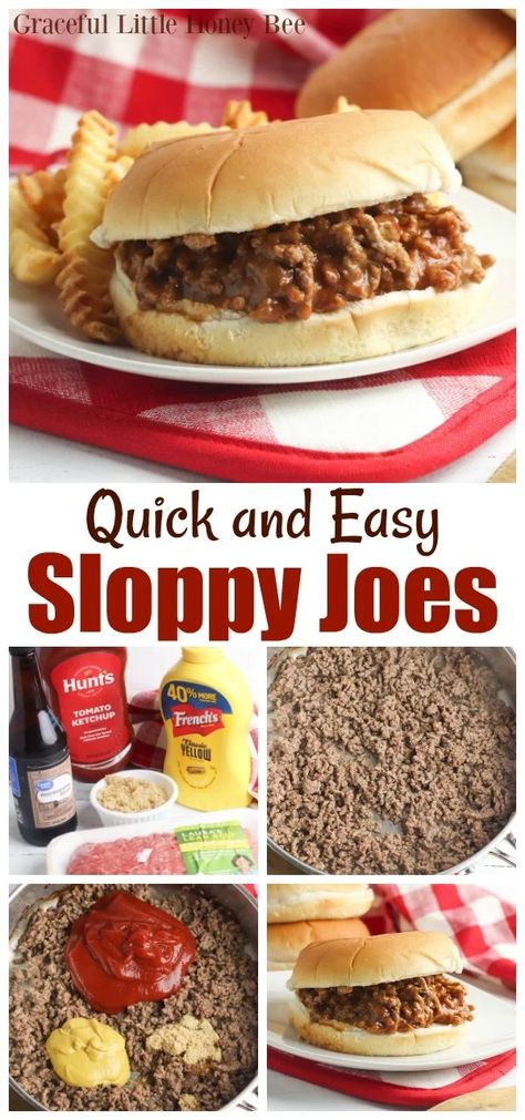 These Quick and Easy Sloppy Joes are perfect for a fast weeknight meal for busy families. Find the recipe on gracefullittlehoneybee.com #sloppyjoes #groundbeef #easymeals #easyrecipes Joe Recipe, Sloppy Joes Easy, Sloppy Joe Recipe Easy, Homemade Sloppy Joe Recipe, Sloppy Joes Recipe, Homemade Sloppy Joes, Sloppy Joes, Easy Weeknight Meals, Quick Easy Meals