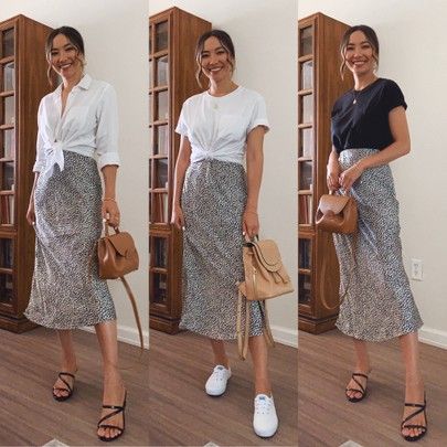 Outfits, Capsule Wardrobe, Casual, Business Casual Outfits, Skirt Outfits, Midi Skirt Outfit Spring, Midi Skirt Outfits Summer, Work Outfit, Midi Skirt Casual
