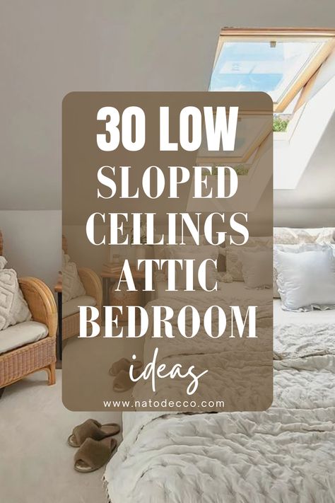 30 Low Ceiling Attic Bedroom Ideas To Maximize Your Space - Natodecco Sloped Ceiling Loft Ideas, Small Bedroom Ideas Sloped Ceiling, Beautiful Attic Bedrooms, Attic Bedroom And Office Ideas, Roofspace Bedroom, Attic Main Bedroom Ideas, Attic Knee Wall Ideas, Room With Sloped Ceiling Ideas, Very Low Ceiling Attic Ideas