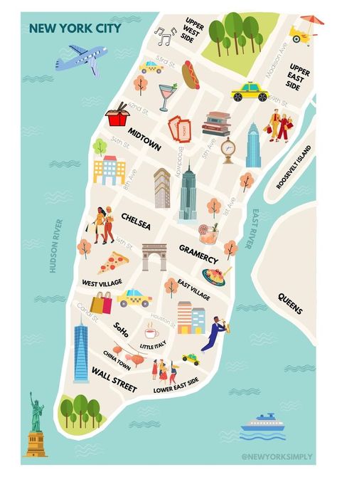 New York City, Roosevelt Island, Manhattan New York, York City, New York Public Library, Map Of New York, East Village Nyc, New York City Map, New York City Vacation