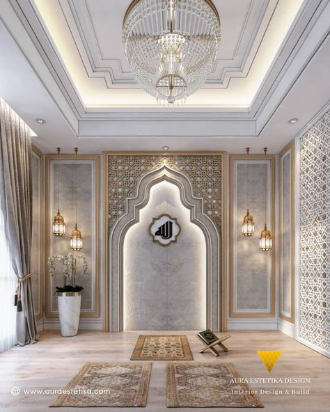 Masjid Room In Home, Namaz Room Interior Design, Home Mosque Ideas, Marocan Decor Living Room, Praying Room Ideas Muslim, Musholla Design Room Ideas, Islamic House Design, Namaz Room Ideas, Mihrab Design Modern