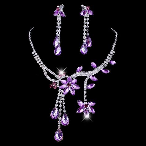 Bijoux, Jewellery, Cheap Jewelry, Jewelry, Jewelry Gifts, Jewelry Set, Purple Jewelry, Crystal Jewelry, Flower Necklace Set