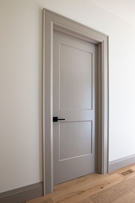 Interior, Grey Doors White Walls, Grey Internal Doors, Gray Interior Doors, Grey Interior Doors, Taupe Trim And Doors Interior, Grey Doors, Interior Door Trim, Two Panel Interior Door