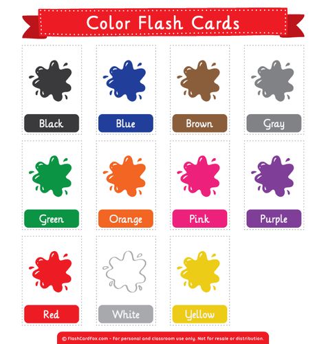 Free printable color flash cards. Download the PDF at http://flashcardfox.com/download/color-flash-cards/ Pre K, Free, Ord, Engel, School, Lapbook, Kinder, Abc, Color Flashcards