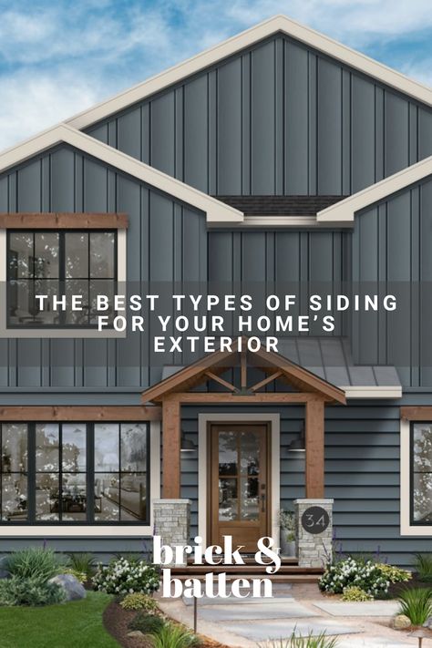 While paint color has a major impact on the look and feel of your home’s exterior, there’s another important factor that can transform your home: The type of siding you choose. From classic brick to modern metal, there are nearly endless siding options that allow you to upgrade your exterior and bring your dream home to life. Read on to learn more about our favorite types of siding and choose the right fit for your home: https://bit.ly/48eWPeQ Wide Vinyl Siding Exterior, Vinyl Siding Homes Exterior, Vinyl Siding Color Ideas, House Siding Colors Exterior, Two Color Siding Exterior, Vinyl Siding And Brick Exterior, Metal Siding House Colors, Concrete Siding Exterior, Siding Options Exterior