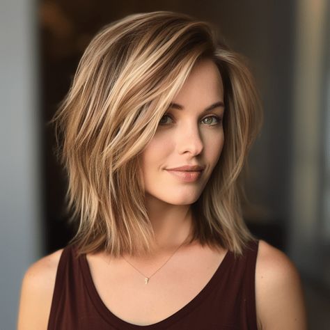 Medium Length Hair With Blonde Highlights, Hair Cuts For 2024, Rambut Brunette, Mom Haircuts, Layered Haircuts For Medium Hair, Low Maintenance Haircut, Medium Hair Styles For Women, Medium Length Hair With Layers, Shoulder Length Hair Cuts