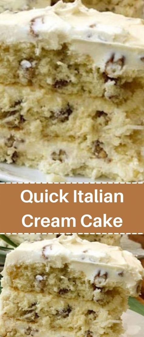 Quick Italian Cream Cake Breads, Ideas, Desserts, Quick Italian Cream Cake Recipe, Italian Cream Cheese Cake, Italian Cream Cakes, Best Italian Cream Cake Recipe, Cream Cheese, Italian Cream Cake Recipe Easy