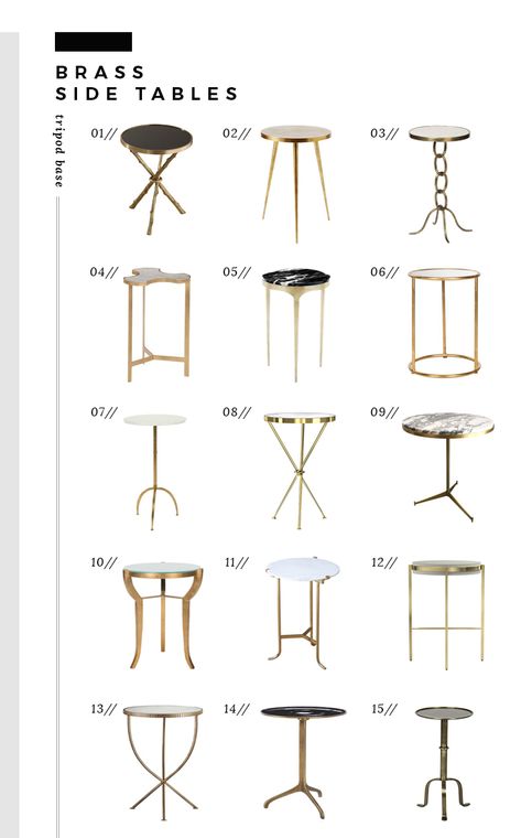 The Best Brass Side Tables of Every Style and Price - Room for Tuesday Interior, Brass Side Table, Gold Furniture, Marble Top End Tables, Marble Side Tables, Pedestal Side Table Bedroom, Pedestal Side Table, Round Side Table, Modern Side Table