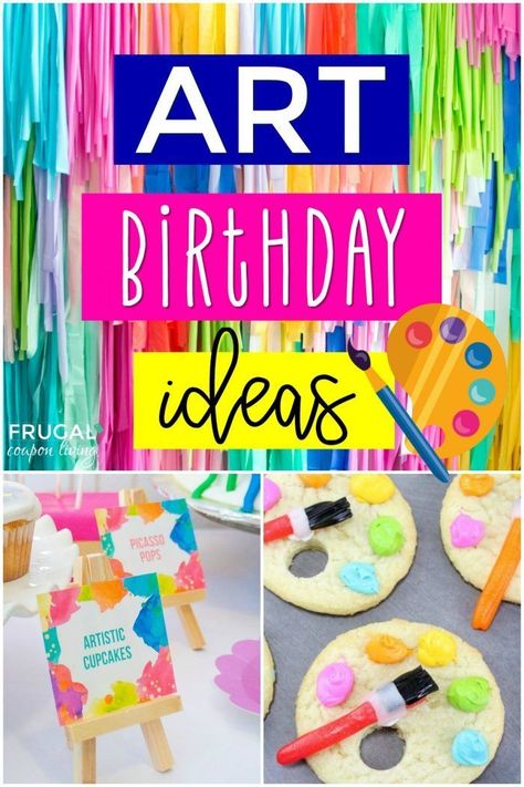 Calling all young artists that want to have some COLORFUL artsy fun. Get ready to celebrate with these Art Birthday Party Theme Ideas for kids. Art party favors, foods, decor, cakes, recipes, tables, crafts, and so much more. #FrugalCouponLiving #kidspartyideas #birthdayparty #party #birthdaypartydecorations #birthdaydecorations #partyideasforkids #birthday Popular, Party Favours, Art Birthday Party Invitations, Kids Party Themes, Party Activities, Birthday Party Decorations, Birthday Party Themes, Party Theme, Birthday Party Planning