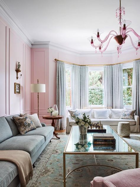 In the living room, Murano glass 1900s-style chandelier, in spotted ruby and gold, hand-blown in Italy. Story: Belle Design, Ideas, Pink, Decoration, Interior, Inspiration, Dekorasyon, Melaka, Haus
